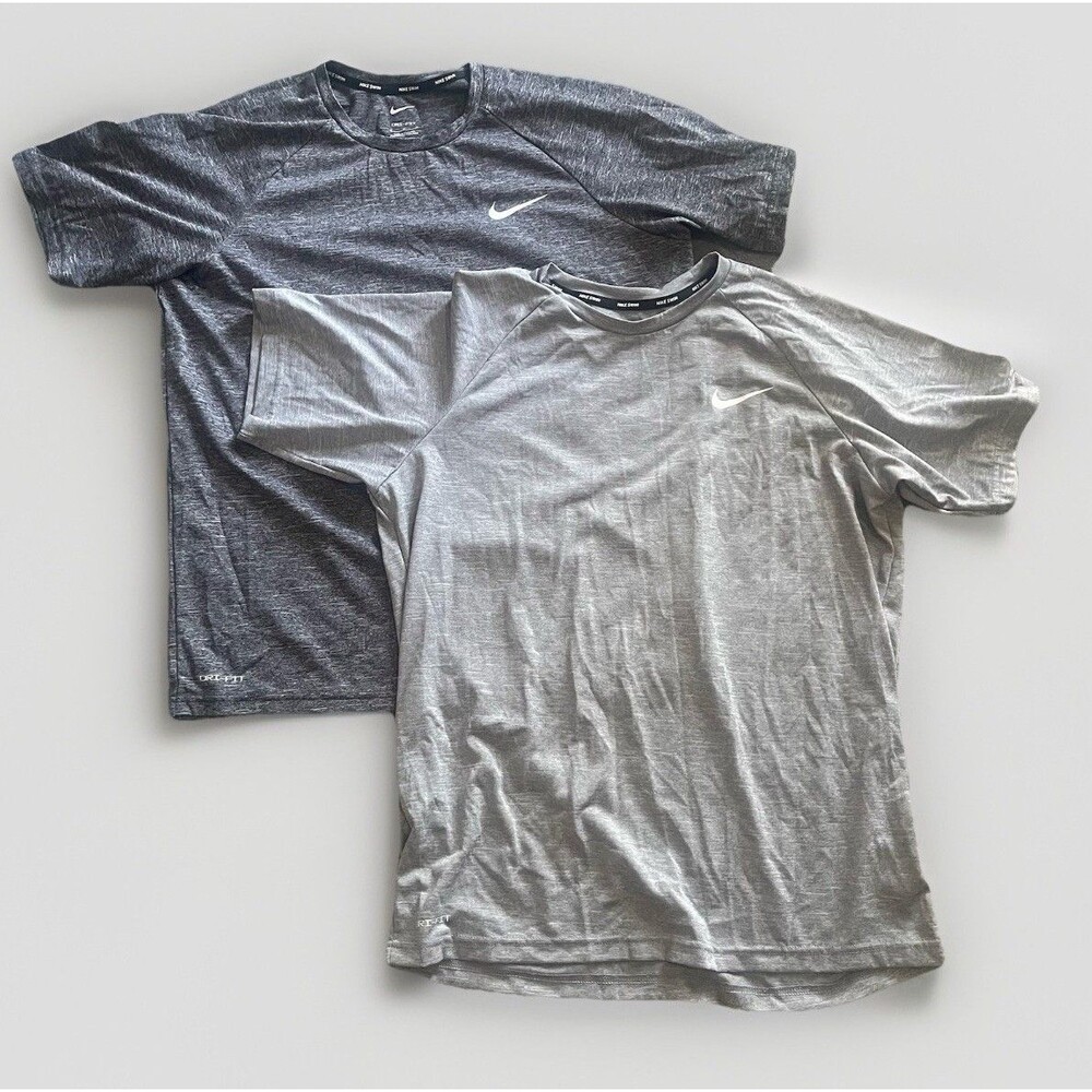 2 Nike swim dri fit Tshirt mens Medium Gray 100% polyester short sleeve